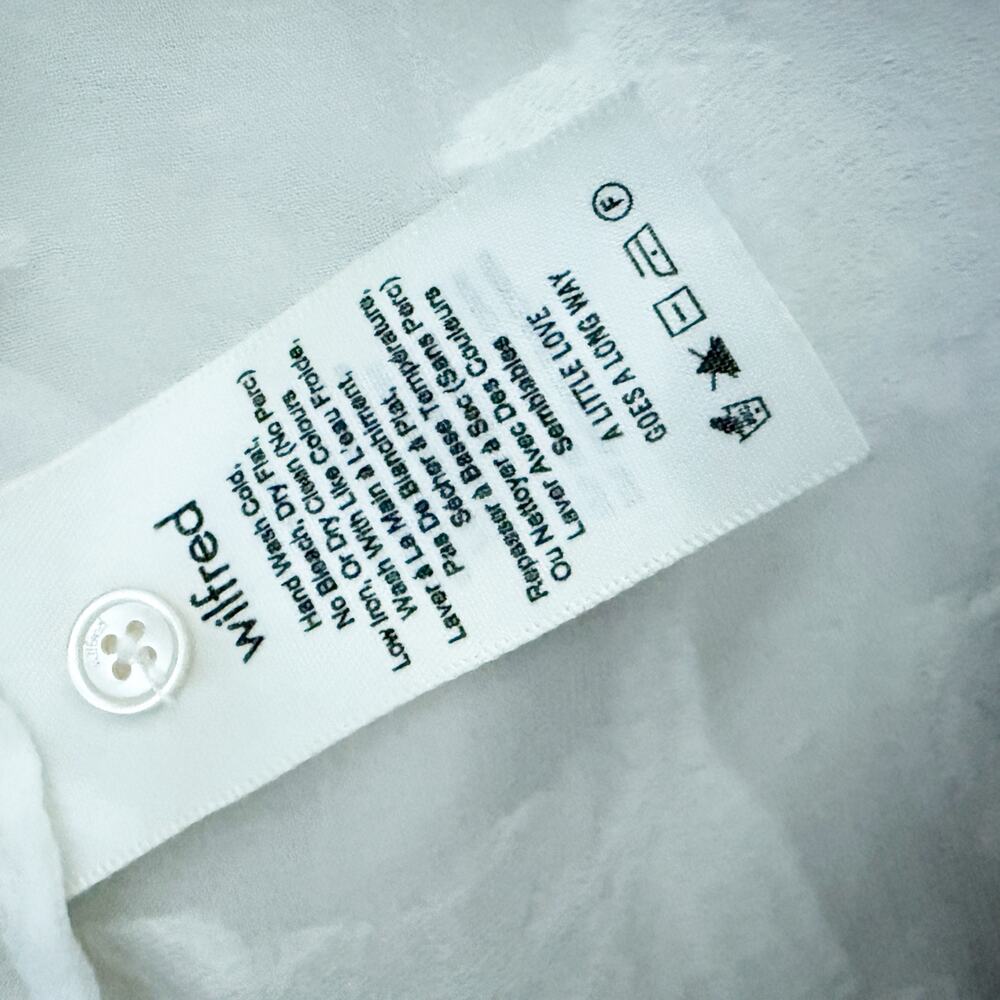 WILFRED x ARITZIA | Off White Floral Appliqué Sheer Shirt Dress Button Down | XS - Picture 6 of 8